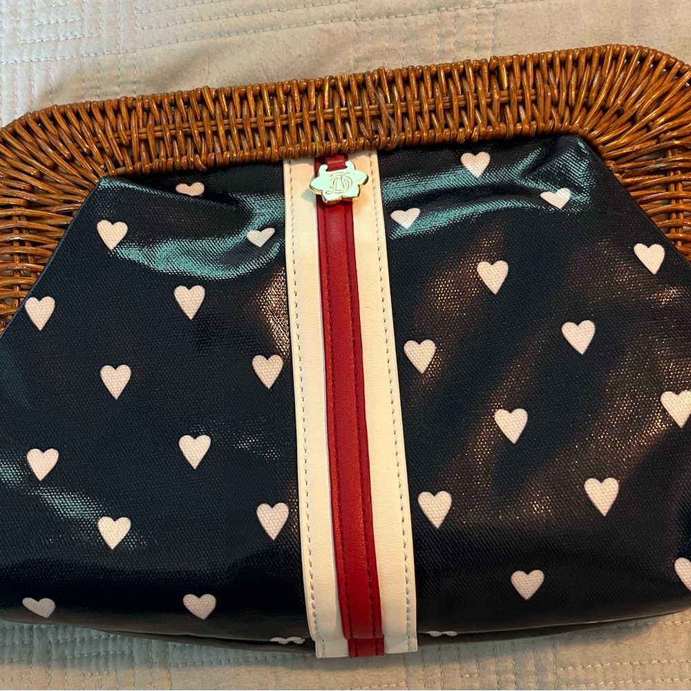 Draper James Black Heart Print Clutch with Red and White Trim